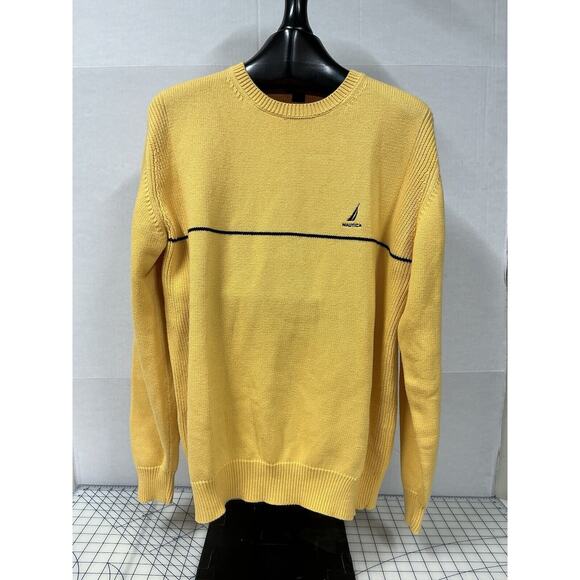 Vintage Nautica Sweater Mens Large Yellow Long Sleeve Crew Neck Cotton Pullover - Picture 1 of 8